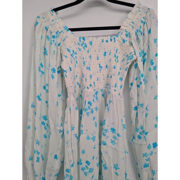NWT GANNI Shirred Floral ECOVERO-blend crepe mini dress Size EU 32 US 0 #1D456 - Picture 4 of 10
